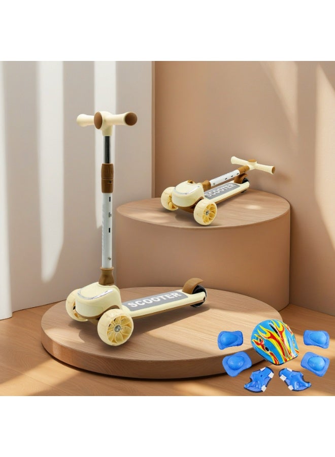 EASY FUTURE LED PU Wheels & Rear Brake & Music Kids Scooter with Foldable & Height Adjustable Handle, Kick Scooter for 3 to 8 Years, Including Full Protective Gear Set - Image 1
