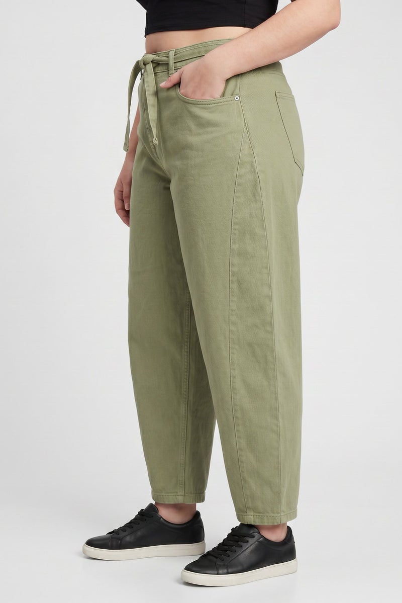 Threadbare Women Wide Leg Solid Denim Jeans, Green - Image 3