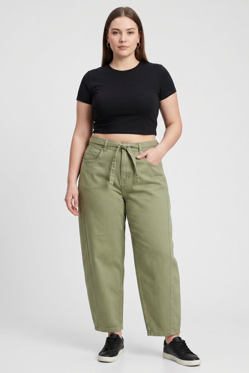 Threadbare Women Wide Leg Solid Denim Jeans, Green - Image 2