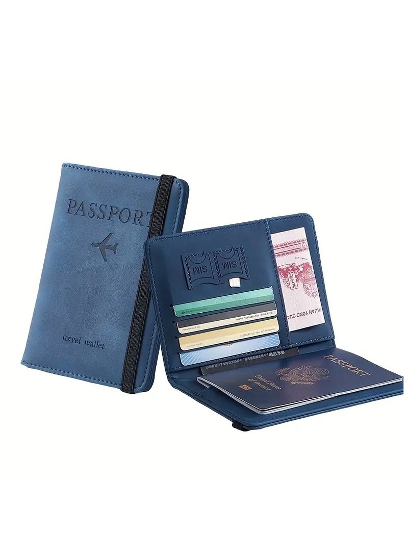 Generic RFID-Blocking Passport Holder – Slim PU Leather Premium Quality Travel Wallet with Card Slots & Ticket Pocket – Secure Travel Document Organizer for Men & Women – Deep Blue Color  - Image 1