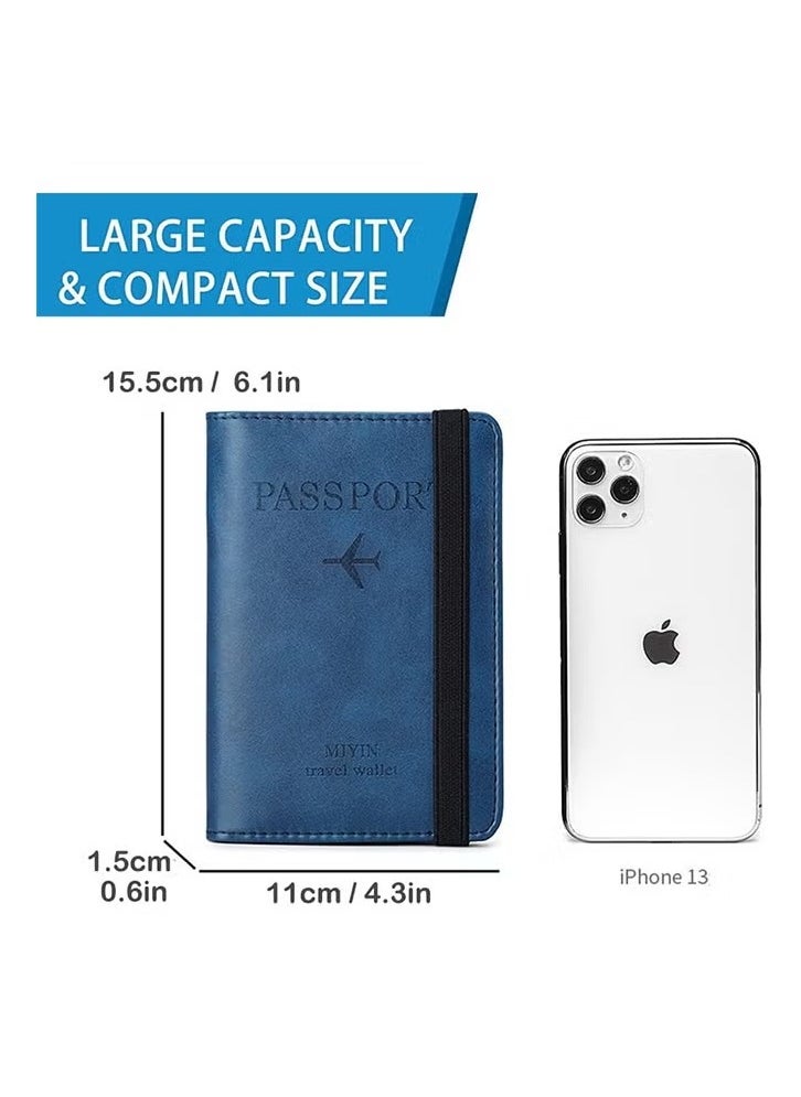 Generic RFID-Blocking Passport Holder – Slim PU Leather Premium Quality Travel Wallet with Card Slots & Ticket Pocket – Secure Travel Document Organizer for Men & Women – Deep Blue Color  - Image 2