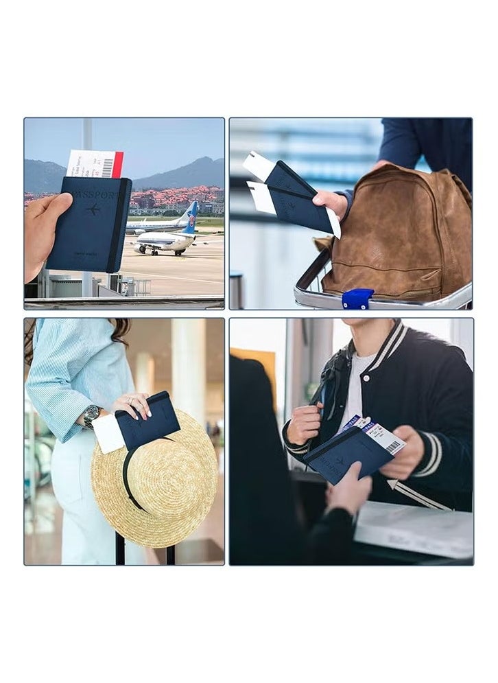 Generic RFID-Blocking Passport Holder – Slim PU Leather Premium Quality Travel Wallet with Card Slots & Ticket Pocket – Secure Travel Document Organizer for Men & Women – Deep Blue Color  - Image 3