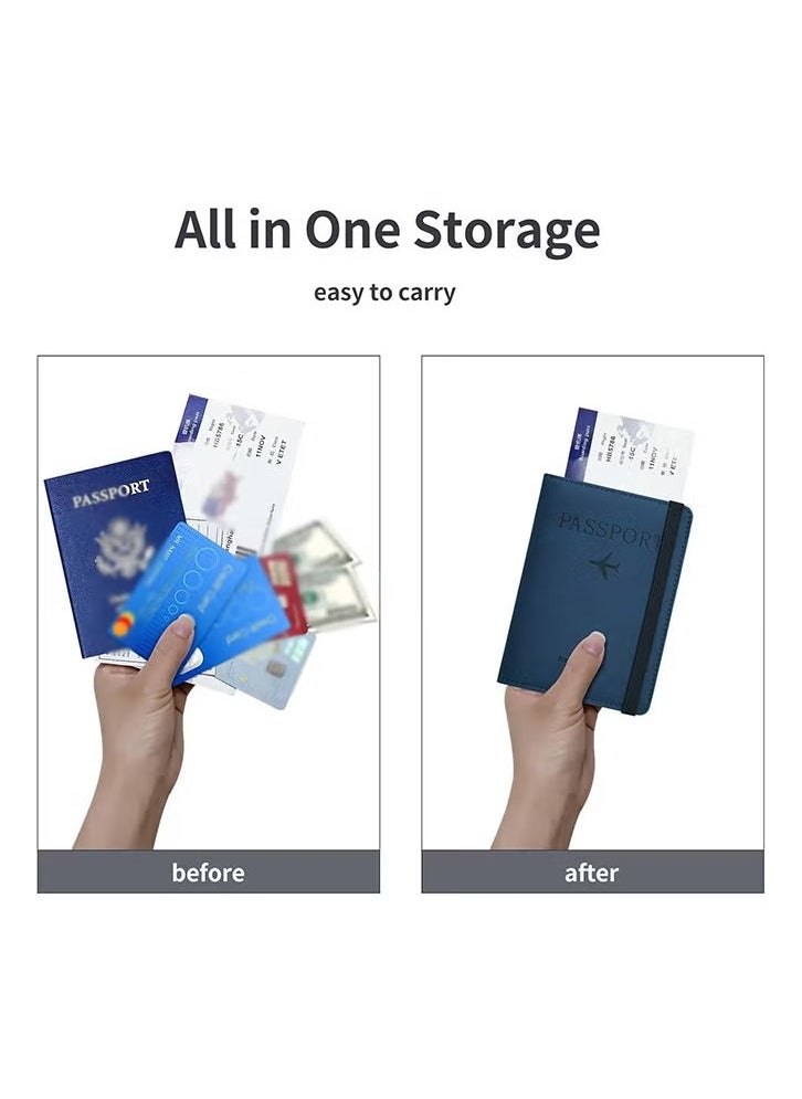 Generic RFID-Blocking Passport Holder – Slim PU Leather Premium Quality Travel Wallet with Card Slots & Ticket Pocket – Secure Travel Document Organizer for Men & Women – Deep Blue Color  - Image 4