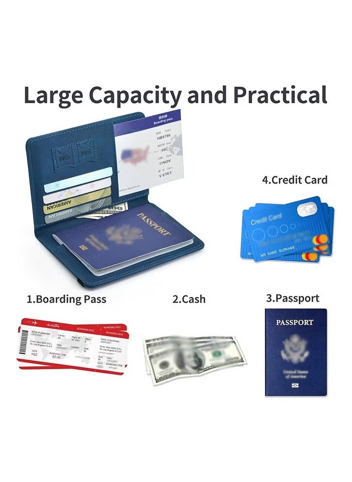 Generic RFID-Blocking Passport Holder – Slim PU Leather Premium Quality Travel Wallet with Card Slots & Ticket Pocket – Secure Travel Document Organizer for Men & Women – Deep Blue Color  - Image 5