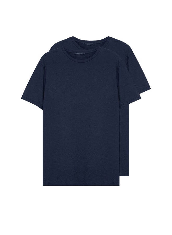 trendyol Navy Blue Basic Slim Fit 100% Cotton 2-Pack Crew Neck Short Sleeve T-Shirt TMNSS19BO0071 - Image 2