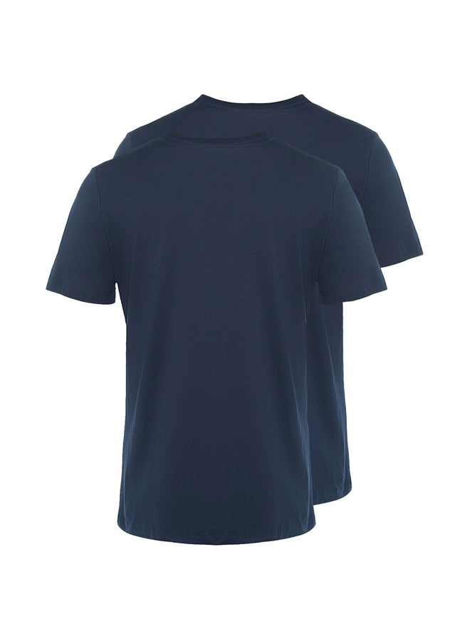 trendyol Navy Blue Basic Slim Fit 100% Cotton 2-Pack Crew Neck Short Sleeve T-Shirt TMNSS19BO0071 - Image 3