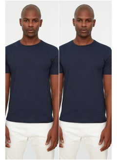trendyol Navy Blue Basic Slim Fit 100% Cotton 2-Pack Crew Neck Short Sleeve T-Shirt TMNSS19BO0071  - Image 4