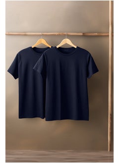 trendyol Navy Blue Basic Slim Fit 100% Cotton 2-Pack Crew Neck Short Sleeve T-Shirt TMNSS19BO0071  - Image 1