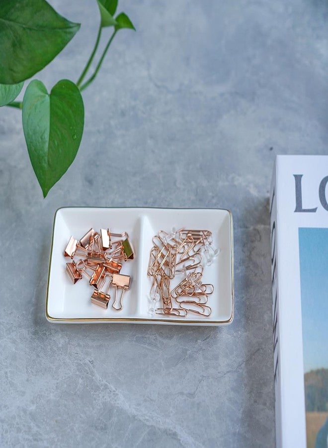 HANKOR Ceramic Jewelry Dish Tray, 2 Compartment Ring Dish, Decorative Trinket Tray for Rings, Earrings, Keys, Birthday Christmas Gifts, White - Image 4