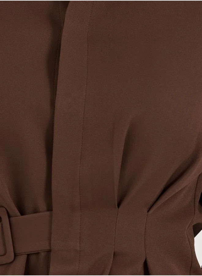 Styli Solid Longline Shirt with Side Belt Detail