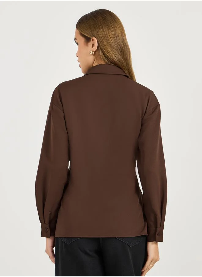 Styli Solid Longline Shirt with Side Belt Detail