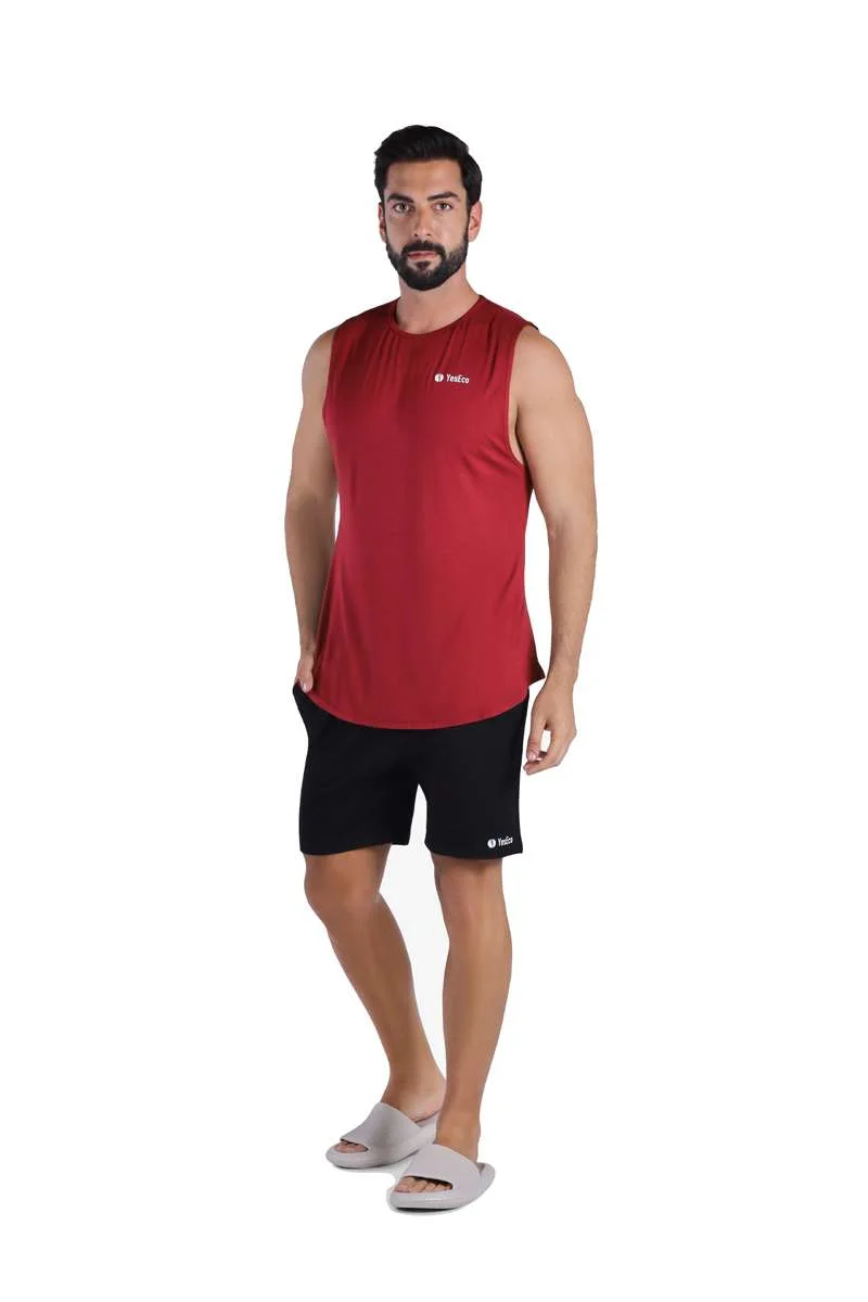 Yeseco  YesEco Men’s Burgundy Athleisure Tank Top – Ultra-Soft Bamboo Viscose Sleeveless Shirt – Lightweight, Breathable, Sustainable Muscle Tank for Gym, Yoga, or Casual Wear (Only Tank Top) for Men | Best Price UAE