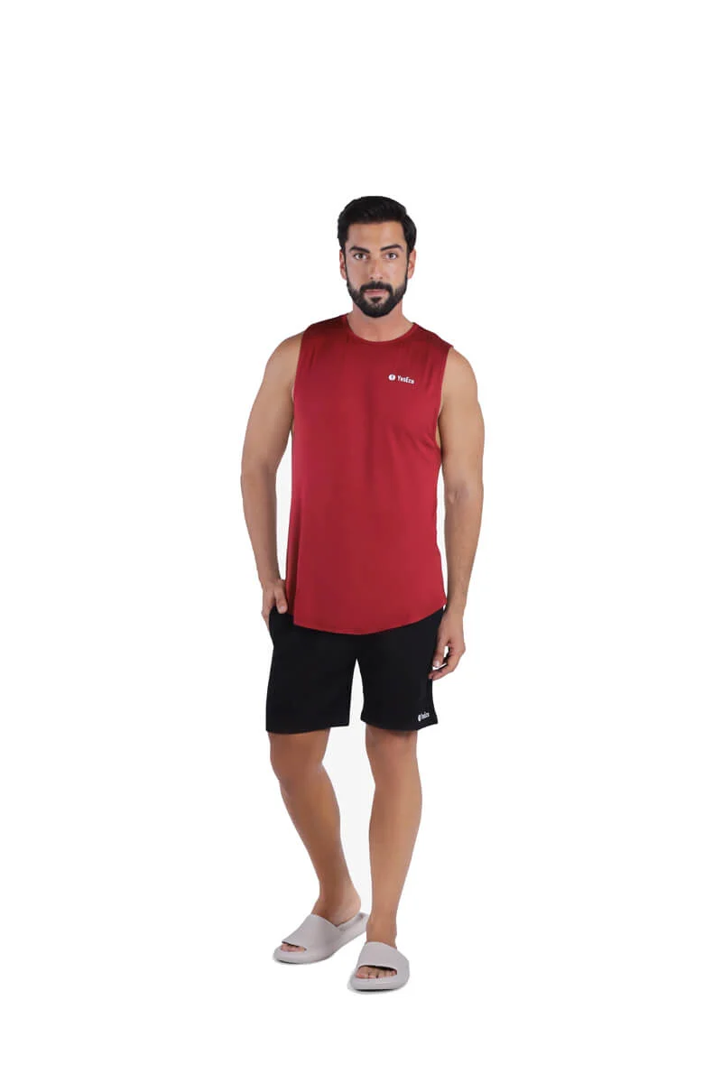 ياسيكو YesEco Men’s Burgundy Athleisure Tank Top – Ultra-Soft Bamboo Viscose Sleeveless Shirt – Lightweight, Breathable, Sustainable Muscle Tank for Gym, Yoga, or Casual Wear (Only Tank Top)