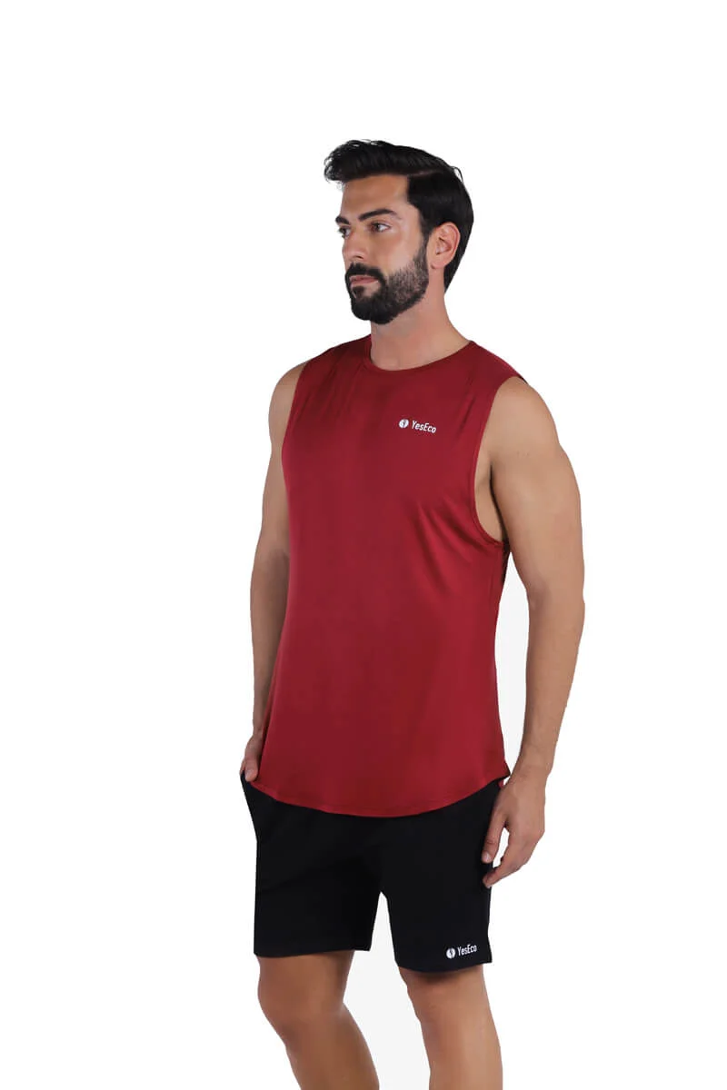 ياسيكو YesEco Men’s Burgundy Athleisure Tank Top – Ultra-Soft Bamboo Viscose Sleeveless Shirt – Lightweight, Breathable, Sustainable Muscle Tank for Gym, Yoga, or Casual Wear (Only Tank Top)