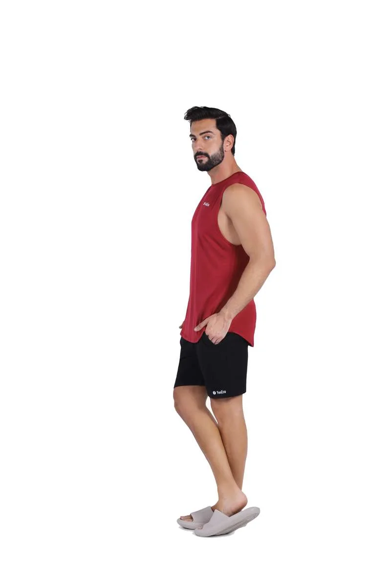Yeseco  YesEco Men’s Burgundy Athleisure Tank Top – Ultra-Soft Bamboo Viscose Sleeveless Shirt – Lightweight, Breathable, Sustainable Muscle Tank for Gym, Yoga, or Casual Wear (Only Tank Top) for Men | Best Price UAE