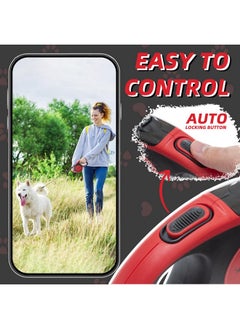 PUPTECK PUPTECK Retractable Dog Leash with Anti-Chewing Steel Wire, 360°Tangle-Free Pet Walking Leash for Small Medium Large Dogs, Heavy Duty up to 110lbs, 16ft Strong Reflective Leash, One-Hand Brake Red  - Image 3