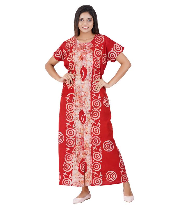 MENMAII Full Length [L-4XL] - Women's Full Open/Front Buttoned Multipurpose Nighty for Pregnancy/Elderly/Patient/Feeding/Hospital Purpose Nighty [a Kind of Adaptive Clothing]-[Red Btk_2XL] - Image 1