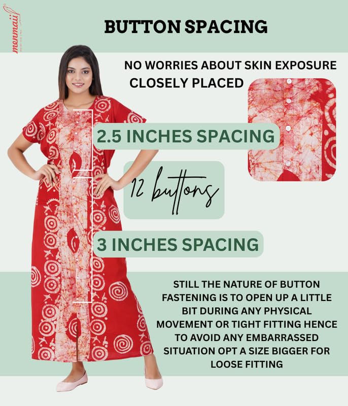 MENMAII Full Length [L-4XL] - Women's Full Open/Front Buttoned Multipurpose Nighty for Pregnancy/Elderly/Patient/Feeding/Hospital Purpose Nighty [a Kind of Adaptive Clothing]-[Red Btk_2XL] - Image 2