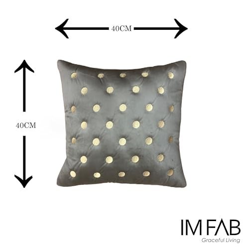 IM FAB Polka Emboridery Velvet Fabric Decorative Throw Cushion Cover 16X16 Set of 5 (Mouse) - Image 4