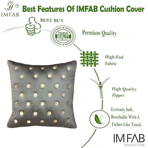 IM FAB Polka Emboridery Velvet Fabric Decorative Throw Cushion Cover 16X16 Set of 5 (Mouse) - Image 3