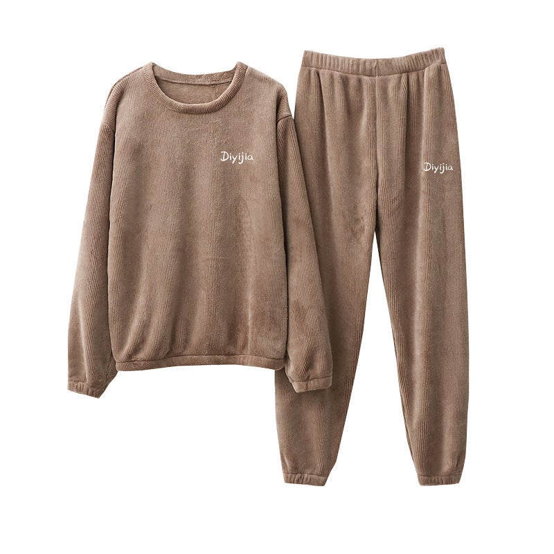 Women's Warm Coral Fleece Pajama Set, Long Sleeve, Loose Fit - Image 5