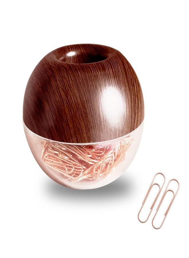 Supfoxer Walnut Wood Paper Clip Holder , Wooden Magnetic Paper Clip Dispenser with Rose Gold PaperClips 100pcs 28mm(1.1") Cute Office Supplies for Desk Organizer - Image 1