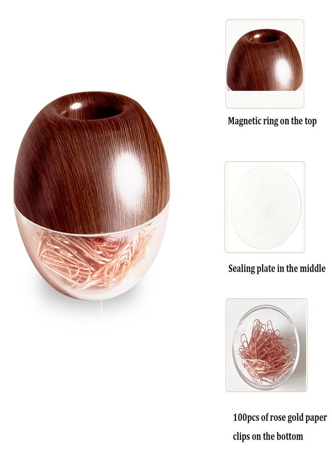 Supfoxer Walnut Wood Paper Clip Holder , Wooden Magnetic Paper Clip Dispenser with Rose Gold PaperClips 100pcs 28mm(1.1") Cute Office Supplies for Desk Organizer - Image 3