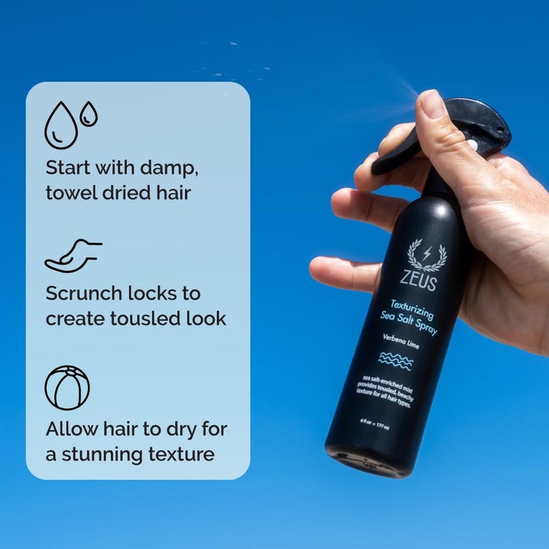 ZEUS Texturizing Sea Salt Hair Spray, Professional Volumizing & Styling Mist, Enhance Texture & Volume for Effortless Beachy Hair, Lightweight Hold & Matte Finish, Nourishing Formula (Made in USA) - Image 5