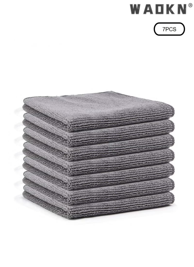 WAOKN 7pcs Microfiber Cloth 30x30cm Lint & Streak Free Multipurpose Cloths Automotive Microfibre Towels Highly Absorbent Reusable for Car Bike Cleaning Polishing Washing & Detailing Home Clean Tool Grey - Image 1
