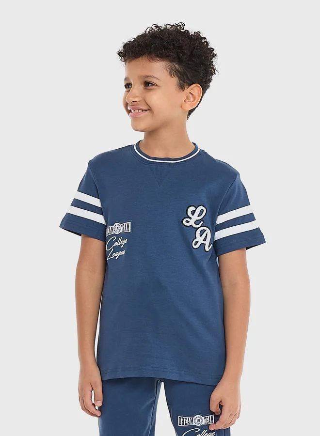victor and jane Victor And Jane Boys Blue Cotton Embroidered T-Shirt and Shorts Set