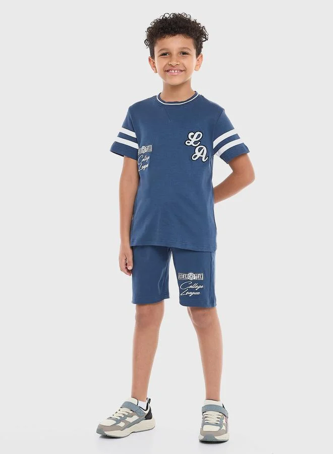 victor and jane Victor And Jane Boys Blue Cotton Embroidered T-Shirt and Shorts Set