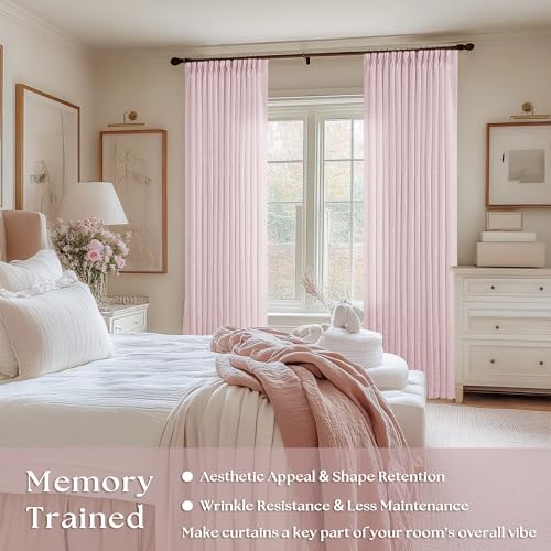 TWODRAPES Light Pink Linen Pinch Pleat Curtains 84 Inch Length 2 Panels for Girls Bedroom Nursery Soft Thick Linen Window Drapes Semi Sheer Light Filtering Pleated for Kids Living Room Blush Dusty Pink Decor - Image 3