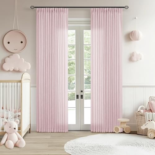 TWODRAPES Light Pink Linen Pinch Pleat Curtains 84 Inch Length 2 Panels for Girls Bedroom Nursery Soft Thick Linen Window Drapes Semi Sheer Light Filtering Pleated for Kids Living Room Blush Dusty Pink Decor - Image 1