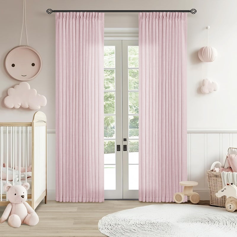 TWODRAPES Light Pink Linen Pinch Pleat Curtains 84 Inch Length 2 Panels for Girls Bedroom Nursery Soft Thick Linen Window Drapes Semi Sheer Light Filtering Pleated for Kids Living Room Blush Dusty Pink Decor - Image 2