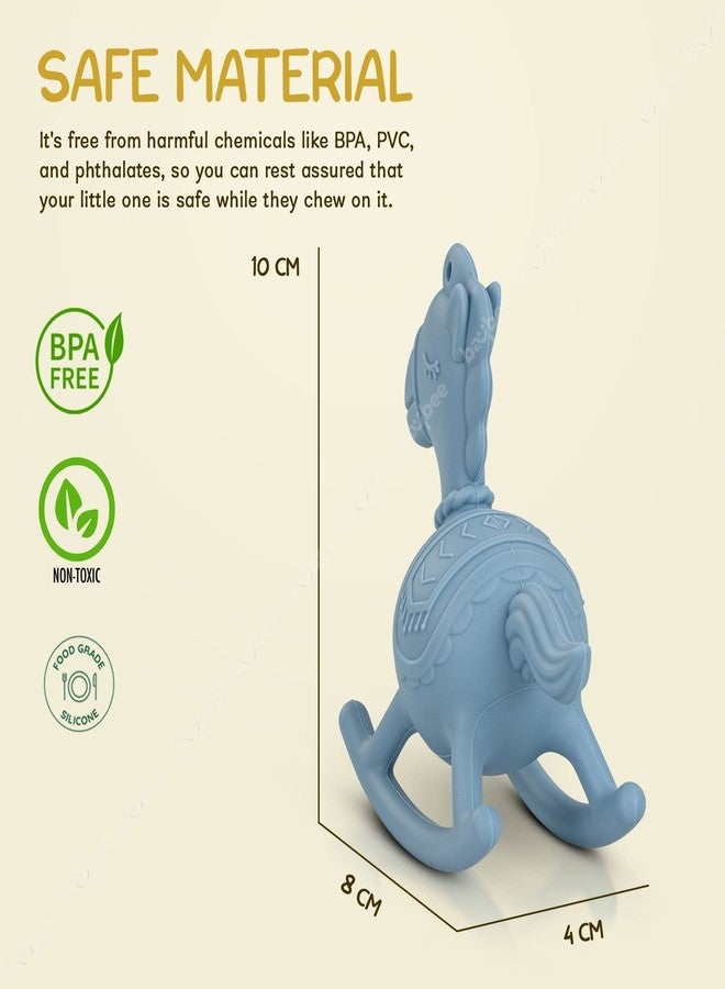 TOYIQ Silicone Baby Teether for Teething Gums, Manhattan Teething Rattle Toy with Loops Ring, 100% Food Grade Silicone & BPA Free Toy for Babies, Chew Teether for 6 to 12 Months (Horse Blue) - Image 2