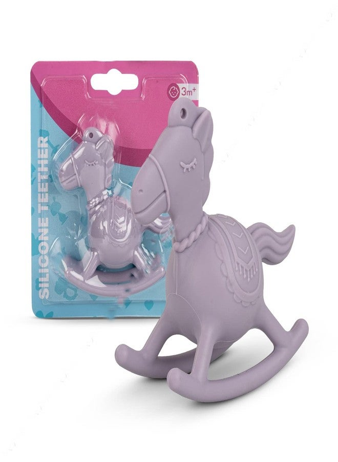 TOYIQ Silicone Baby Teether for Teething Gums, Manhattan Teething Rattle Toy with Loops Ring, 100% Food Grade Silicone & BPA Free Toy for Babies, Chew Teether for 6 to 12 Months (Horse Blue) - Image 1