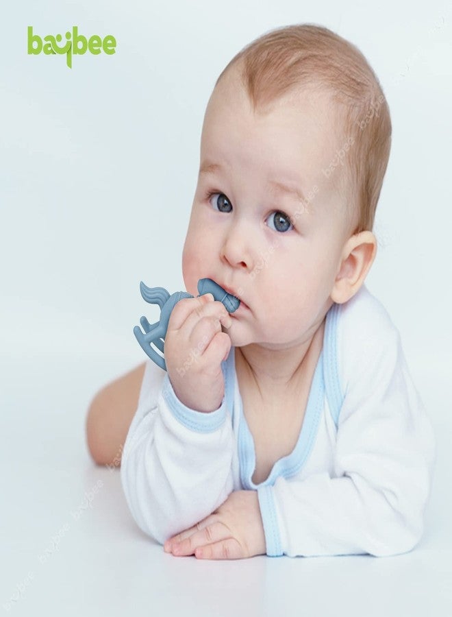 TOYIQ Silicone Baby Teether for Teething Gums, Manhattan Teething Rattle Toy with Loops Ring, 100% Food Grade Silicone & BPA Free Toy for Babies, Chew Teether for 6 to 12 Months (Horse Blue) - Image 3