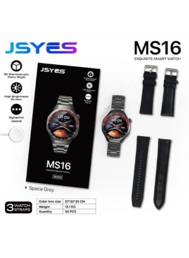جيسي ساعة JSYES MS16 الذكية المميزة بشاشة عالية السطوع، وواجهة مستخدم ديناميكية ثلاثية الأبعاد، ومتتبع للنشاط، و3 أحزمة قابلة للتبديل - Image 2