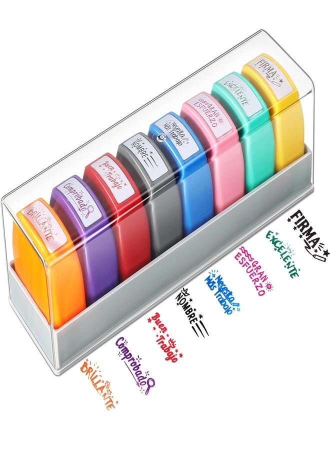 Chivertion 8 Pcs Spanish Teacher Stamps for Classroom Self Inking Grading Stamps Gifts Motivation Teacher Stamp for School Elementary Kid Signature Homework Reward Supplies - Image 1