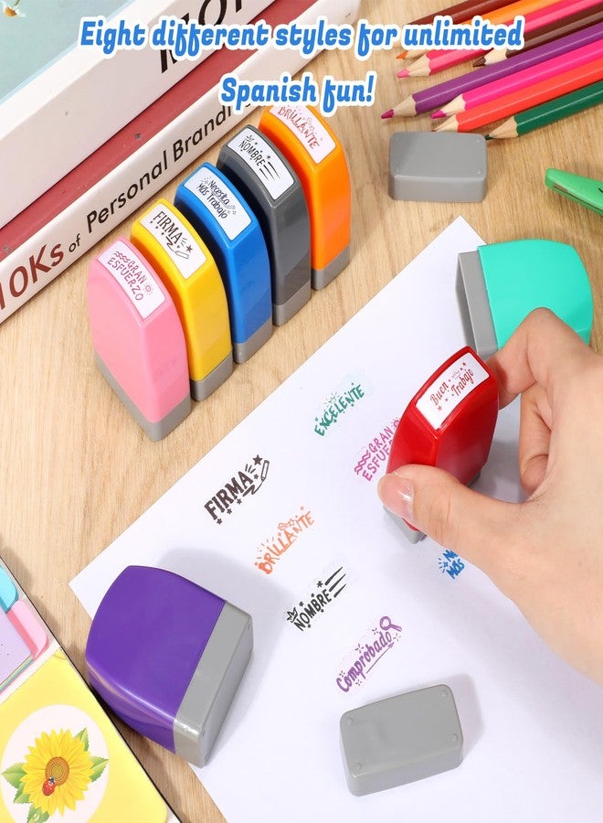 Chivertion 8 Pcs Spanish Teacher Stamps for Classroom Self Inking Grading Stamps Gifts Motivation Teacher Stamp for School Elementary Kid Signature Homework Reward Supplies - Image 4