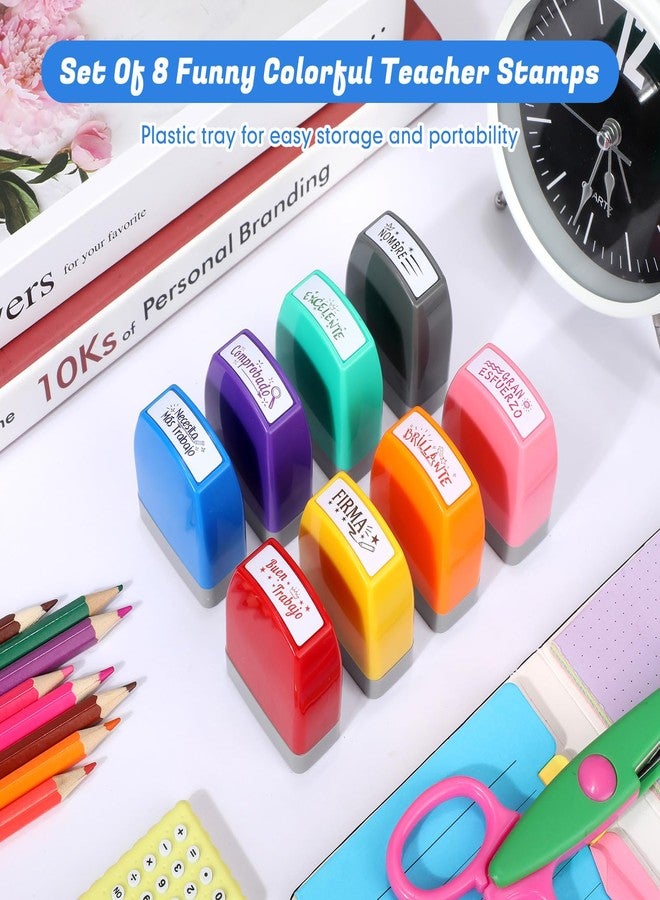 Chivertion 8 Pcs Spanish Teacher Stamps for Classroom Self Inking Grading Stamps Gifts Motivation Teacher Stamp for School Elementary Kid Signature Homework Reward Supplies - Image 2