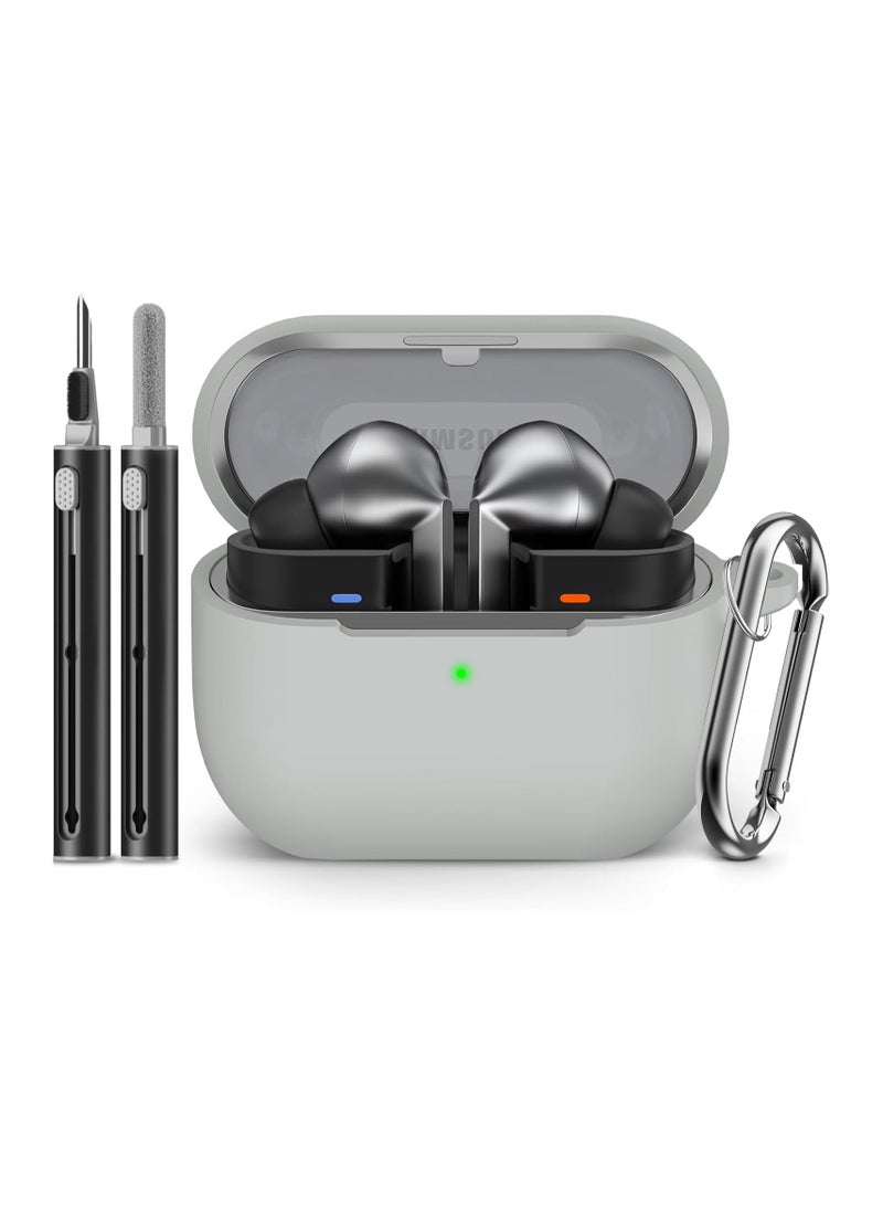DKNG Compatible with Samsung Galaxy Buds3/ 3Pro /FE silicone earphone sleeve with cleaning brush and carabiner for wireless charging (grey) - Image 1