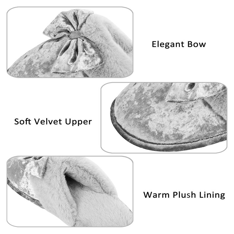 DL Womens Fluffy Velvet Slip on Scuff Slippers for Women Indoor, Warm Furry Ladies Bedroom Slippers with Non Slip Outsole Pink Gray - Image 2
