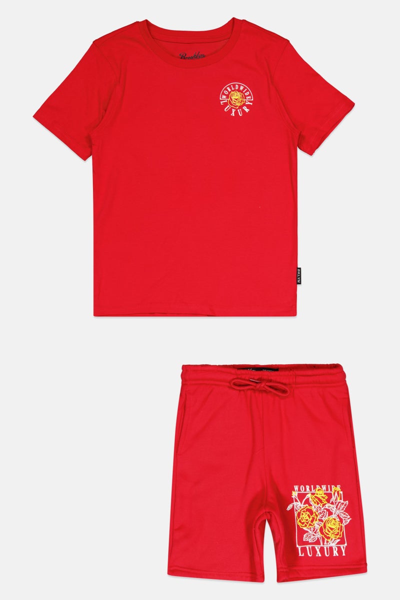 brooklyn Toddlers Boy 2 Piece Graphic Print T-Shirt And Shorts Set, Red - Image 1