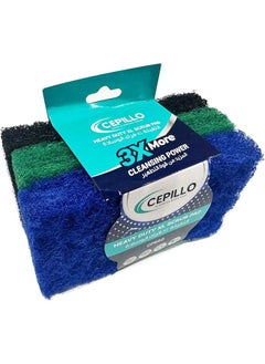 CEPILLO 3Pcs Heavy Duty Xl Scrub Pad Dishwashing General Purpose Cleaning Non Scratch Kitchen Cleaning Scrub Food Safe Bathroom Outdoor Garage And More Multicolour 15X9X2.5Cm  - Image 1