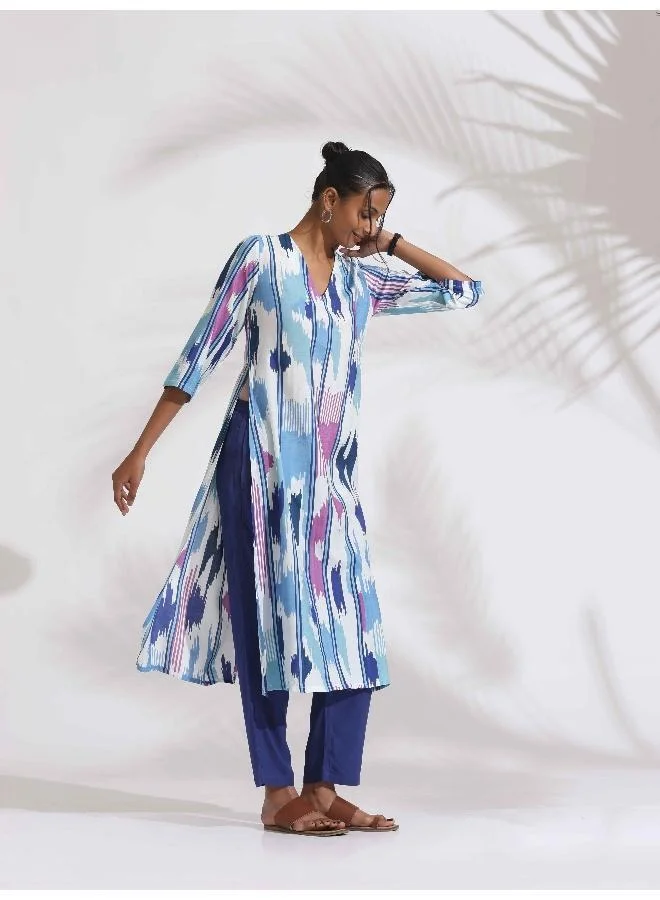 ترو برونز trueBrowns Blue Ikat Print muslin Kurta Set