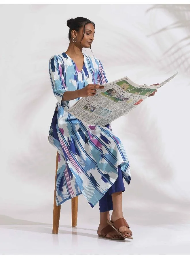 ترو برونز trueBrowns Blue Ikat Print muslin Kurta Set