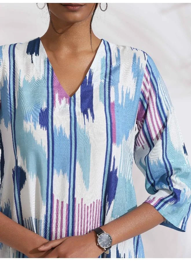 ترو برونز trueBrowns Blue Ikat Print muslin Kurta Set