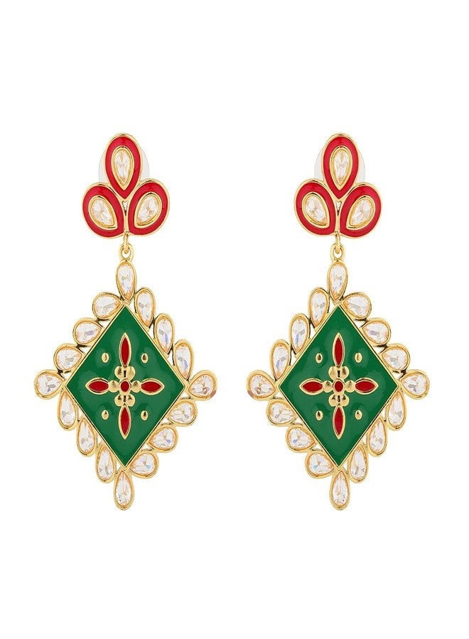 Voylla Gota Patti Rang Mahal Earrings For Women, Gold Earrings, Gift For Women & Girls, Enamelled Jewellery, Festive, Puja, Wedding, Gifting - Image 4