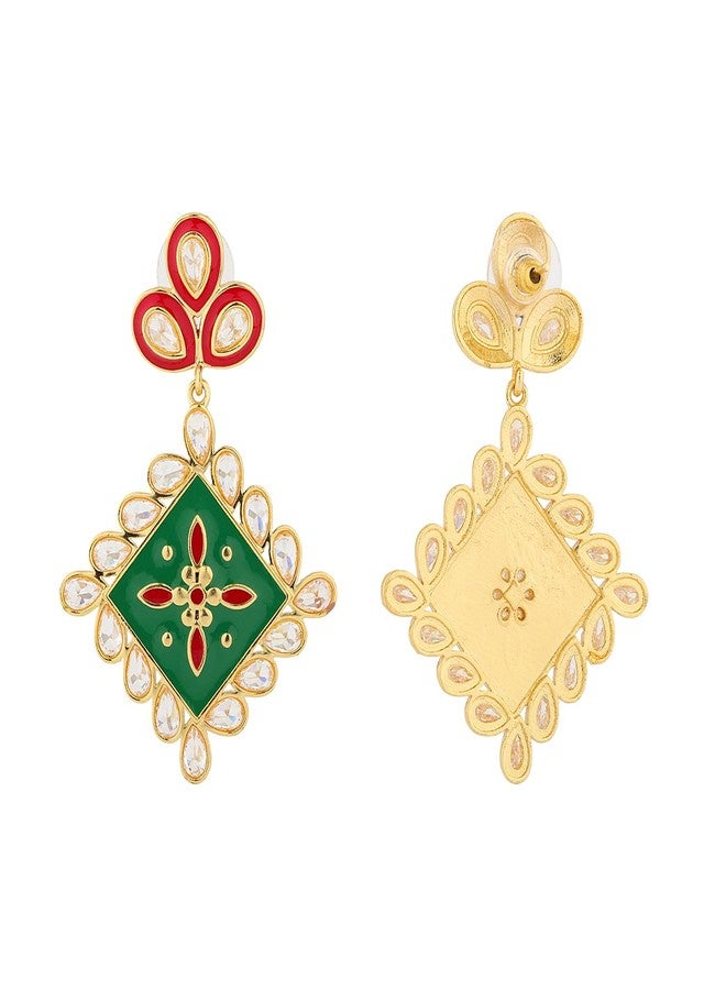 Voylla Gota Patti Rang Mahal Earrings For Women, Gold Earrings, Gift For Women & Girls, Enamelled Jewellery, Festive, Puja, Wedding, Gifting - Image 5